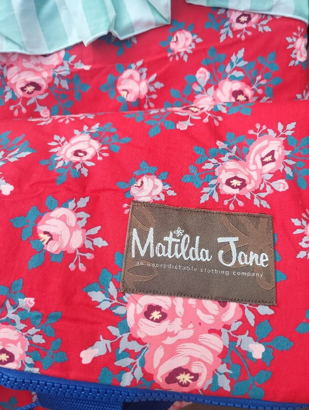 NWT Matilda Jane Bed Of Roses Cotton Floral Plaid Roll Up Sleeping Bag